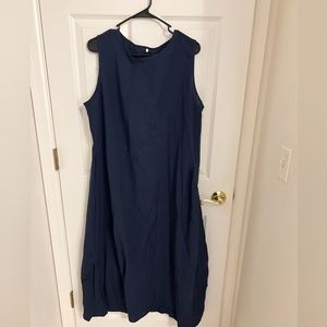 Women’s cotton linen casual swing dress, Navy, size XXL.